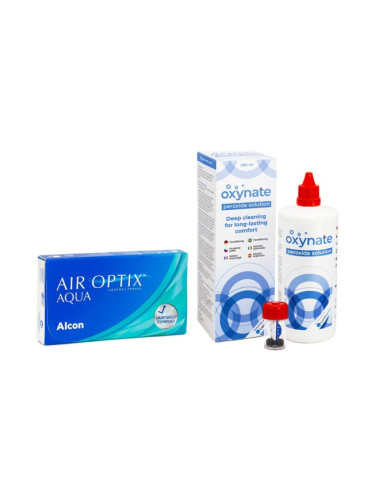 Air Optix Aqua (6 лещи) + Oxynate Peroxide 380 ml с кутийка - едномесечни контактни лещи, силикон-хидрогелови опаковки сферични, Lotrafilcon B
