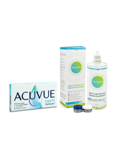 Acuvue Oasys with Transitions (6 лещи) + Solunate Multi-Purpose 400 ml с кутия - двуседмични контактни лещи, силикон-хидрогелови опаковки сферични, Senofilcon A