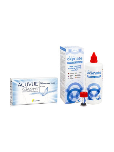 Acuvue Oasys (6 лещи) + Oxynate Peroxide 380 ml с кутийка - двуседмични контактни лещи, силикон-хидрогелови опаковки сферични, Senofilcon A