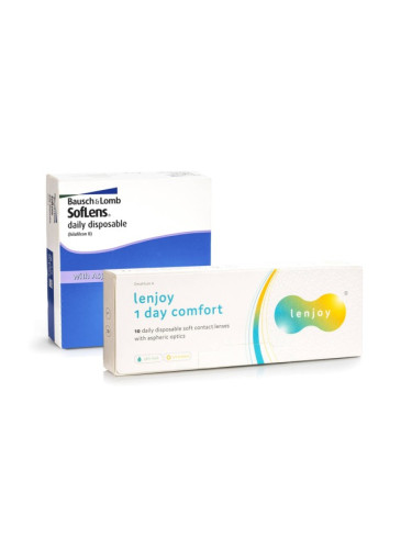 SofLens Daily Disposable (90 лещи) + Lenjoy 1 Day Comfort (10 лещи) - еднодневни контактни лещи, сферични спорт, Hilafilcon B