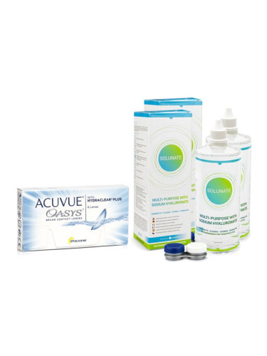 Acuvue Oasys (6 лещи) + 2 x Solunate Multi-Purpose 400 ml с кутия - двуседмични контактни лещи, силикон-хидрогелови опаковки сферични, Senofilcon A