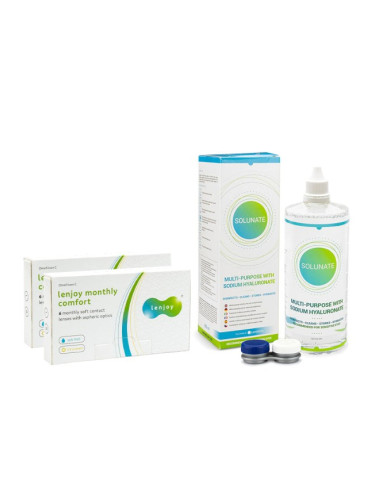 Lenjoy Monthly Comfort (12 лещи) + Solunate Multi-Purpose 400 ml с кутия - едномесечни контактни лещи, опаковки сферични, Omafilcon C