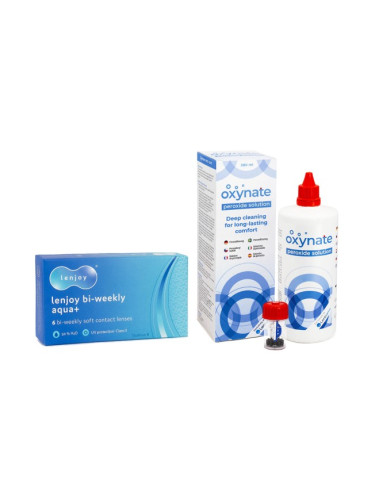 Lenjoy Bi-weekly Aqua+ (6 лещи) + Oxynate Peroxide 380 ml с кутийка - двуседмични контактни лещи, силикон-хидрогелови опаковки, Toufilcon B