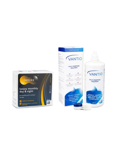 Lenjoy Monthly Day & Night (6 лещи) + Vantio Multi-Purpose 360 ml с кутия - контактни лещи за продължително носене, силикон-хидрогелови опаковки сферични, Balafilcon A