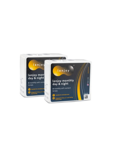 Lenjoy Monthly Day & Night (12 лещи) - контактни лещи за продължително носене, силикон-хидрогелови сферични, Balafilcon A