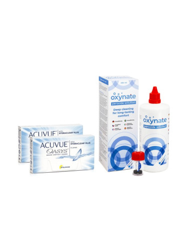 Acuvue Oasys (12 лещи) + Oxynate Peroxide 380 ml с кутийка - двуседмични контактни лещи, силикон-хидрогелови опаковки сферични, Senofilcon A