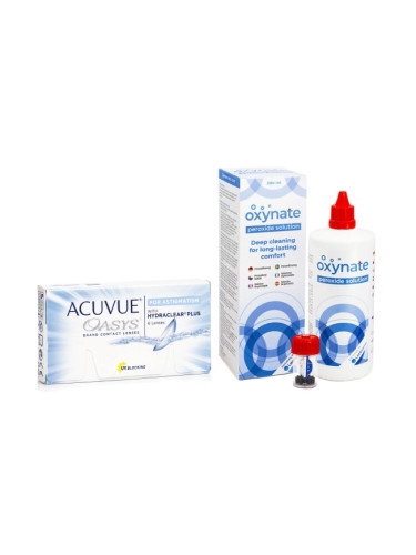 Acuvue Oasys for Astigmatism (6 лещи) + Oxynate Peroxide 380 ml с кутийка - двуседмични контактни лещи, торични силикон-хидрогелови опаковки, Senofilcon A