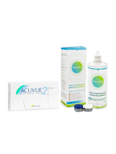 Acuvue 2 (6 лещи) + Solunate Multi-Purpose 400 ml с кутия - двуседмични контактни лещи, опаковки сферични, Etafilcon A