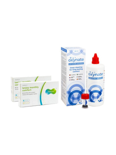 Lenjoy Monthly Comfort (12 лещи) + Oxynate Peroxide 380 ml с кутийка - едномесечни контактни лещи, опаковки сферични, Omafilcon C