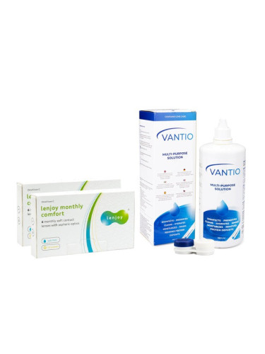 Lenjoy Monthly Comfort (12 лещи) + Vantio Multi-Purpose 360 ml с кутия - едномесечни контактни лещи, опаковки сферични, Omafilcon C