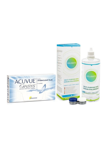 Acuvue Oasys (6 лещи) + Solunate Multi-Purpose 400 ml с кутия - двуседмични контактни лещи, силикон-хидрогелови опаковки сферични, Senofilcon A