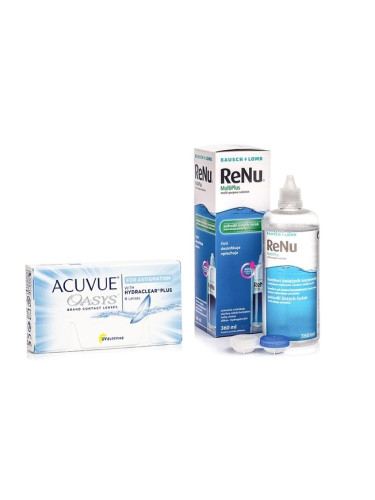 Acuvue Oasys for Astigmatism (6 лещи) + ReNu MultiPlus 360 ml с кутия - двуседмични контактни лещи, торични силикон-хидрогелови опаковки, Senofilcon A