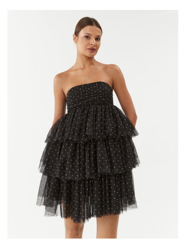 ROTATE Коктейлна рокля Mesh Mini Ruffle 111032100 Черен Regular Fit