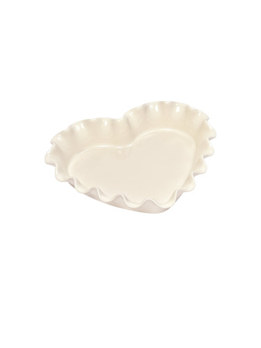 Керамична форма сърце за тарт EMILE HENRY RUFFLED HEART DISH - 33 х 29 см - цвят екрю