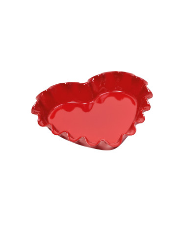 Керамична форма сърце за тарт EMILE HENRY RUFFLED HEART DISH - 33 х 29 см - цвят червен