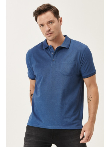 AC&Co / Altınyıldız Classics Men's Non-Shrink Cotton Fabric Regular Fit Relaxed Cut Navy-indigo Roll Up Polo Neck Pocket T-Shirt