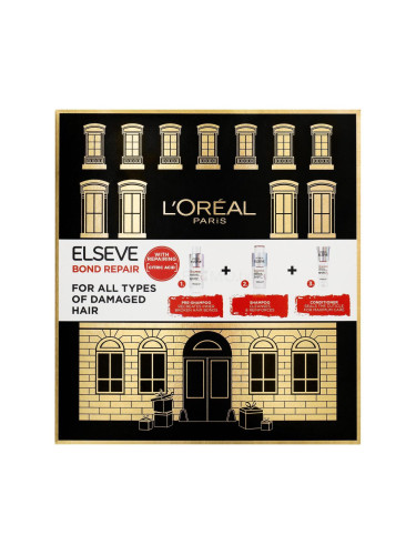 L'Oréal Paris Elseve Bond Repair Подаръчен комплект шампоан Elseve Bond Repair Shampoo 200 ml + грижа преди шампоан Elseve Bond Repair Pre-Shampoo 200 ml + балсам Elseve Bond Repair Balm 150 ml