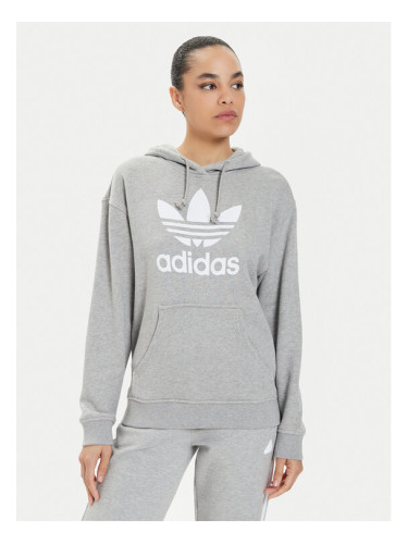 adidas Суитшърт Trefoil Hoodie IB7437 Сив Regular Fit