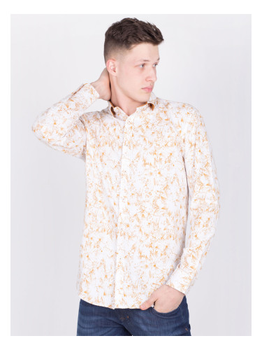 Мъжка бяла риза с флорален принт