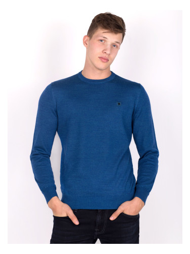 Петролено син пуловер с вълна мерино