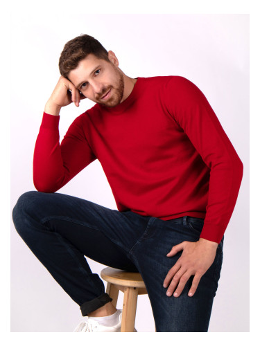 Пуловер от памук и акрил в червено