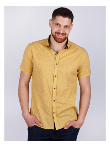 Жълта вталена риза със ситен принт