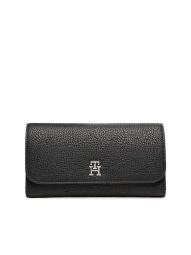 Tommy Hilfiger Голям дамски портфейл Th Emblem Large Flap Wallet AW0AW14888 Черен