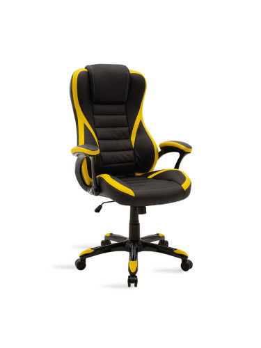 Геймърски стол черно-жълта кожа