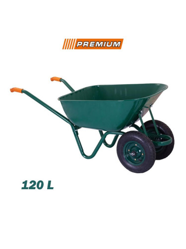 Строителна градинска ръчна количка 120L, 2 плътни колела, GREEN PREMIUM