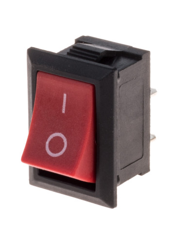 Rocker превключвател, 2 позиции, OFF-ON, 6A/250VAC, отвор 19x13mm, 2 извода, червен