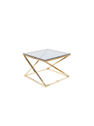 Холна маса със стъклен плот 60x60см- опушено стъкло / злато