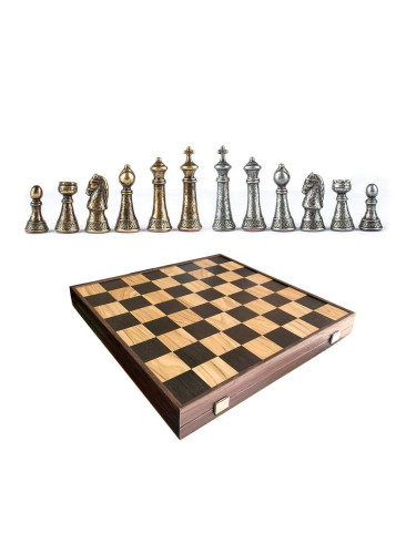Луксозен шах Manopoulos 43x43 см, с метални фигури Staunton Brass/Pewter finish