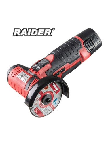 Акумулаторен мини ъглошлайф RAIDER RD-CAG72, 12V, 2Ah, 76 мм, 0-19500 об./мин., с 3 диска