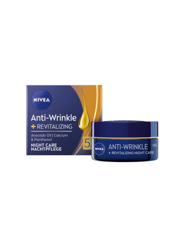 NIVEA AntiWrinkle+ Възстановяващ нощен крем против бръчки  55+ Нощен крем дамски 50ml