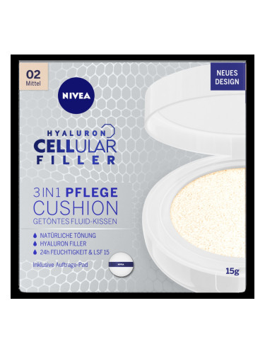 NIVEA Cellular Hyaluron Filler 3in1 Cushion Среден тон Пудра компактна дамски 15gr