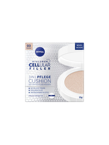 NIVEA Cellular Hyaluron Filler 3in1 Cushion Тъмен тон Пудра компактна дамски 15gr