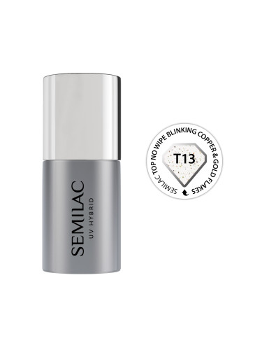 SEMILAC T13  Top No Wipe Blinking Copper & Gold Flakes Топ лак  7ml