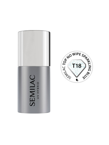 SEMILAC T18  Top No Wipe Sparkling Blue Топ лак  7ml