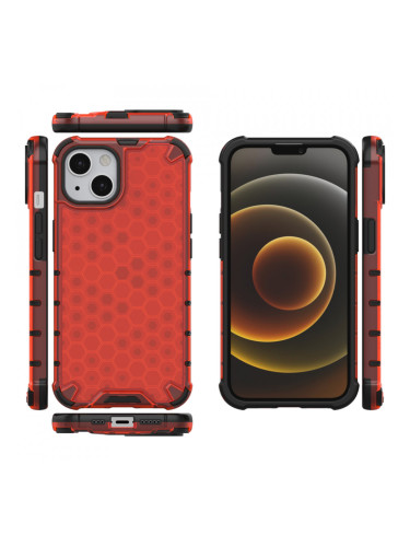 Гръб Honeycomb Armor със силиконов бъмпер - iPhone 13 червен