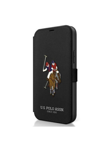 Оригинален калъф тип книга US POLO Polo Embroidery USFLBKP12MPUGFLBK - iPhone 12 / 12 Pro черен