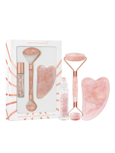 КОМПЛЕКТ CRYSTALLOVE Rose Quartz Roller And Gua Sha Set Комплект дамски  