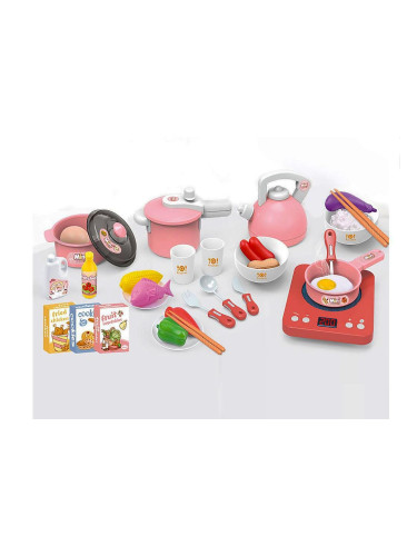 Детски кухненски комплект със звуци и светлини - 36 части, розов