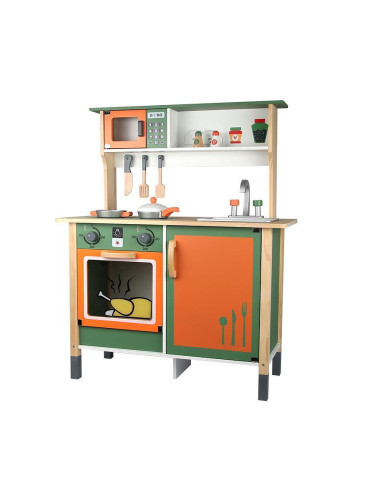 Детска дървена кухня Лукс, зелена
