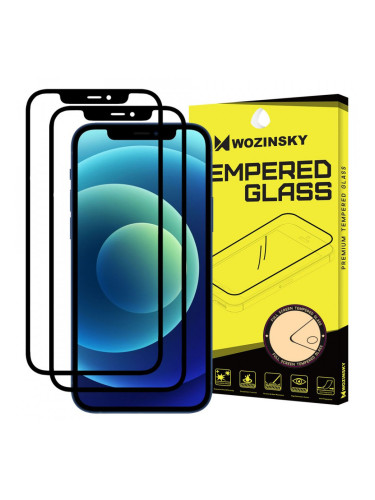 2 бр. 5D Full Glue закален стъклен протектор с пълно покритие WOZINSKY съвместим с гръб - iPhone 12 / 12 Pro с черна рамка