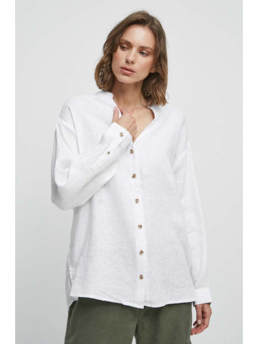 Ленена риза Medicine в бяло със свободна кройка с права яка