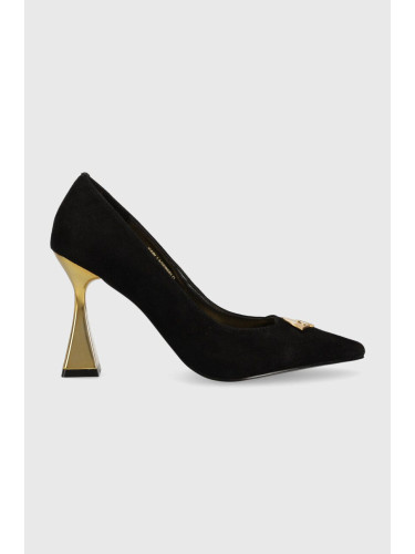 Велурени обувки с висок ток Karl Lagerfeld DEBUT в черно KL32012F