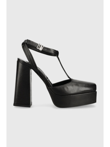 Кожени обувки с дебел ток Karl Lagerfeld Jeans SOIREE PLATFORM KLJ в черно с висок ток с отворена пета KLJ93111