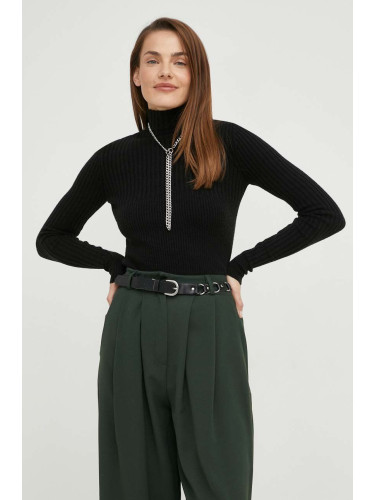 Пуловер Answear Lab дамски в сиво от лека материя с ниско поло