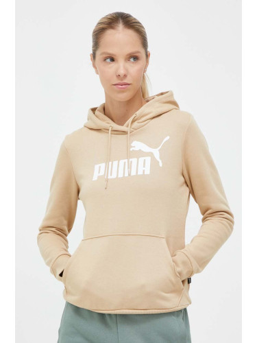 Суичър Puma в бежово с качулка с принт