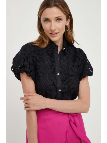 Блуза Answear Lab в черно със стандартна кройка с класическа яка